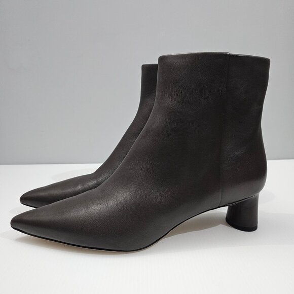 Vince Fitz Ankle Bootie Size 9.5 Truffle Brown Leather Pointed Toe Block Heel - Picture 14 of 14